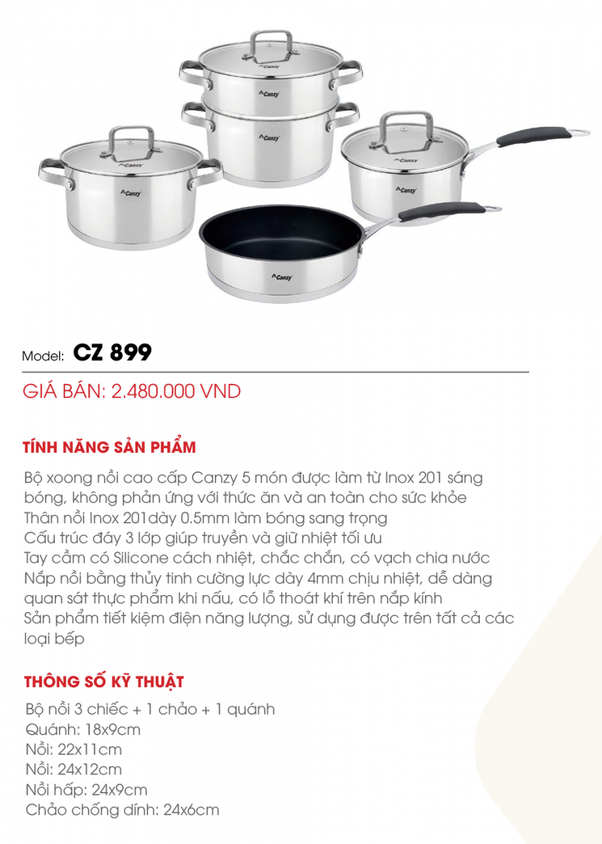 Bộ nồi bếp từ Canzy CZ 899