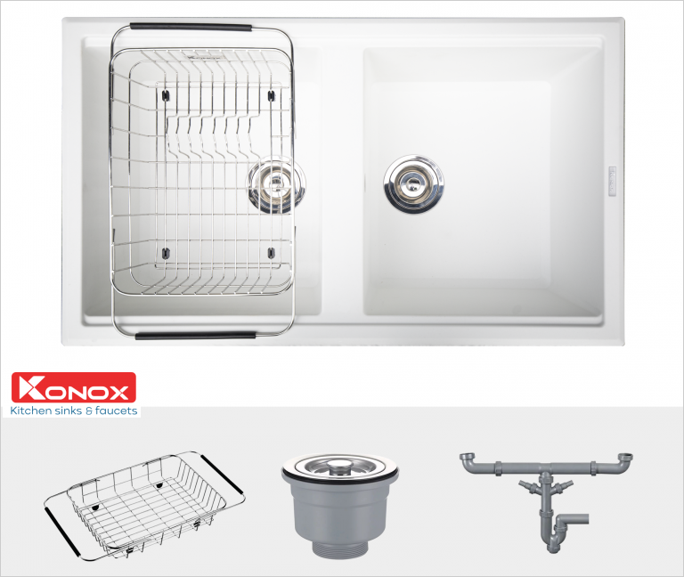Chậu rửa bát Konox Granite Sink Phoenix Smart 860 White Silver