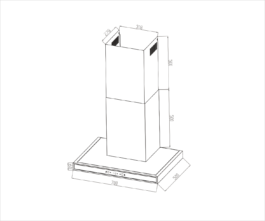 Kích thước máy hút mùi chữ T Eurogold EUH05070WH