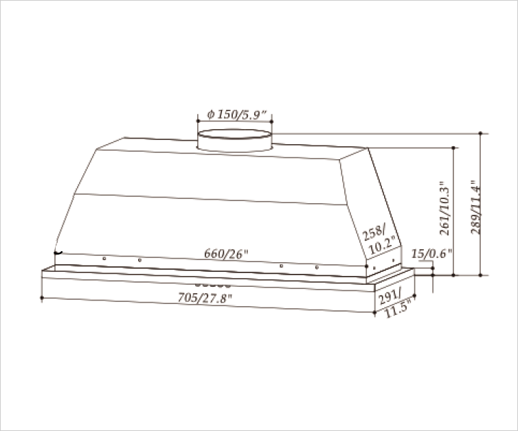 Kích thước máy hút mùi EUH1070A