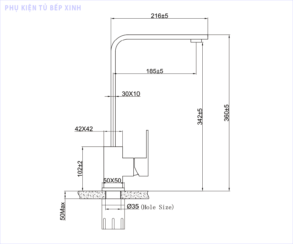 Kích thước vòi rửa bát Eurogold EUF014M