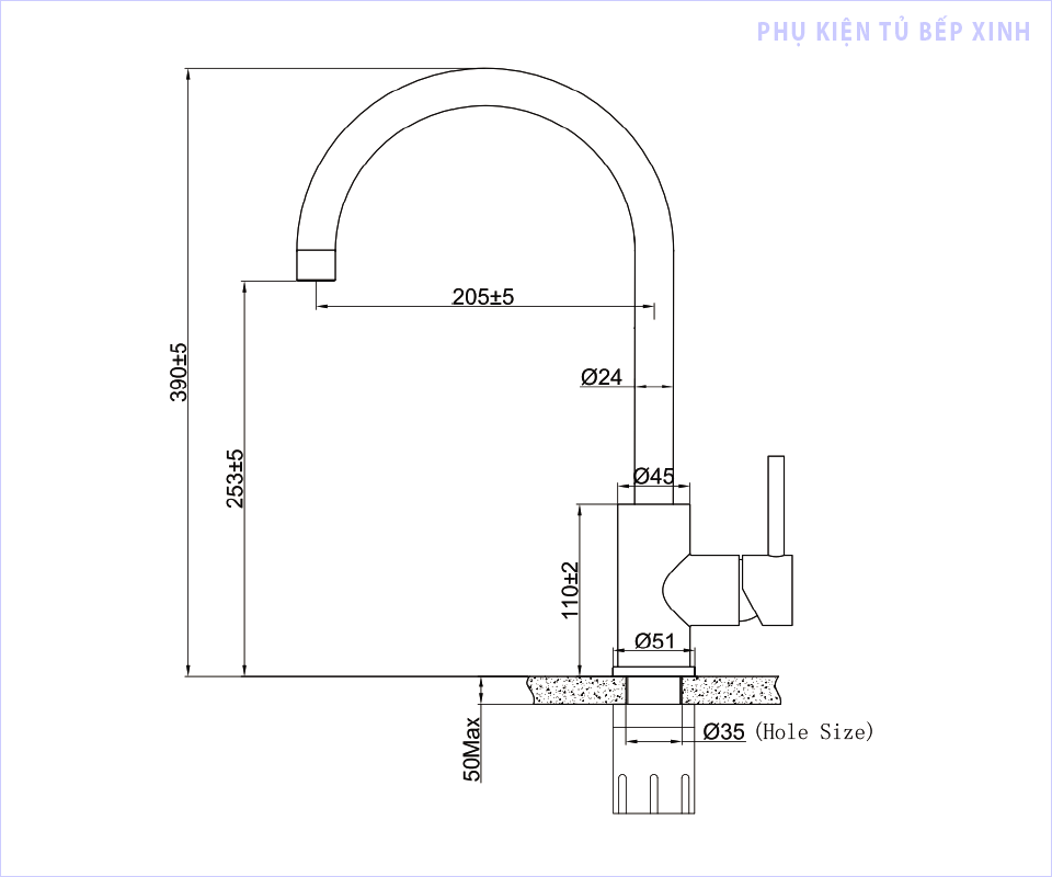 Kích thước vòi rửa bát Eurogold EUF016M