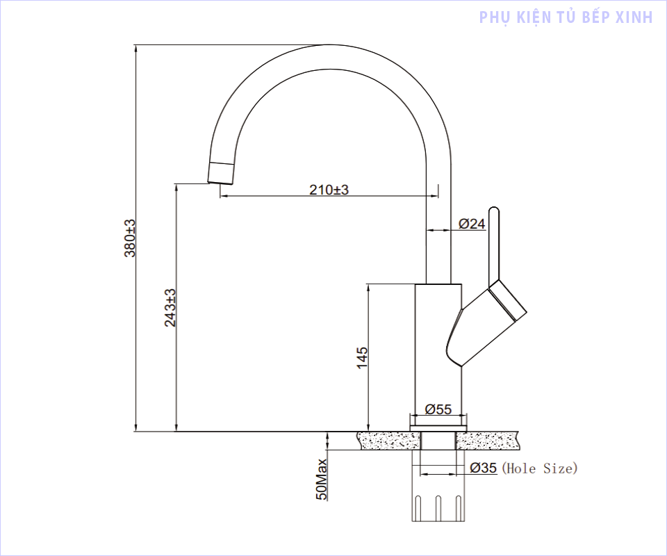 Kích thước vòi rửa bát Eurogold EUF033C