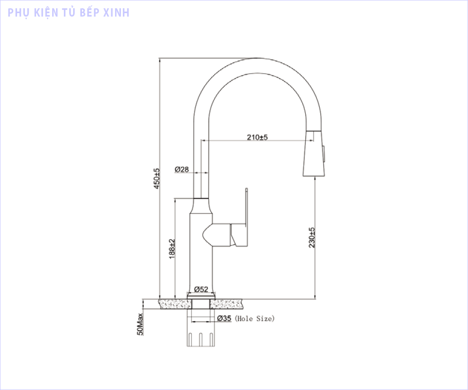 Kích thước vòi rửa bát Eurogold EUF117BR