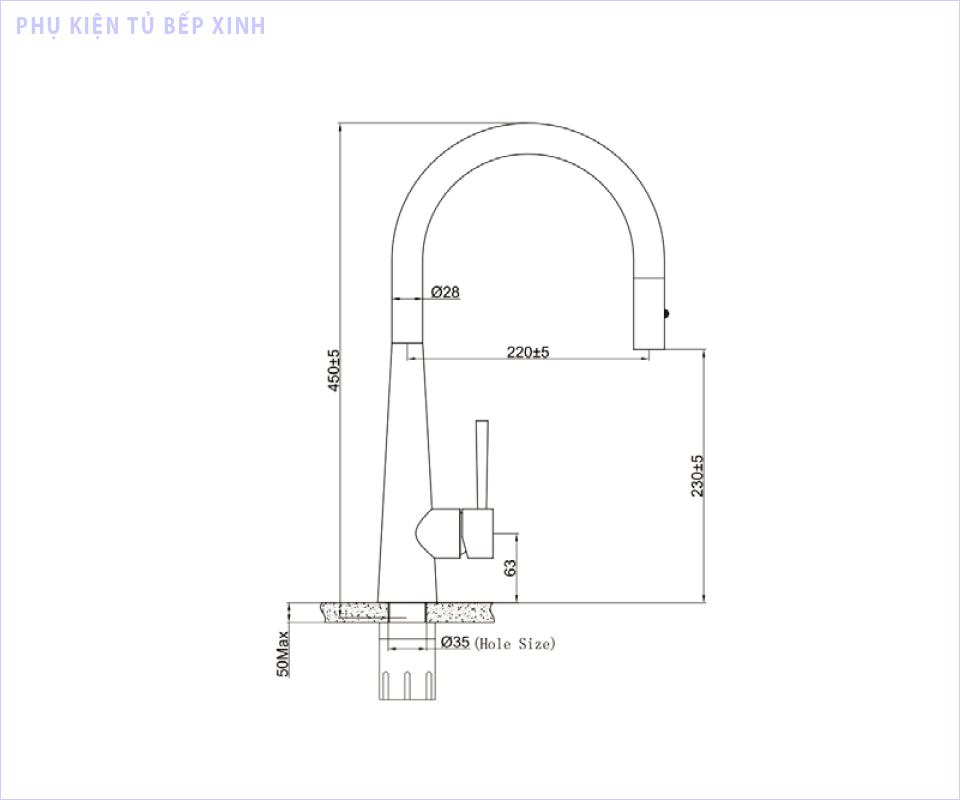 Kích thước vòi rửa bát Eurogold EUF118BR