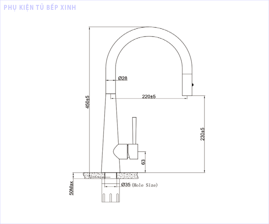 Kích thước vòi rửa bát Eurogold EUF118DR