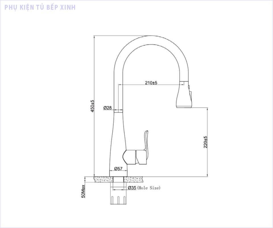 Kích thước vòi rửa bát Eurogold EUF119MR