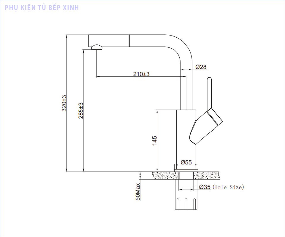 Kích thước vòi rửa bát Eurogold EUF120BR