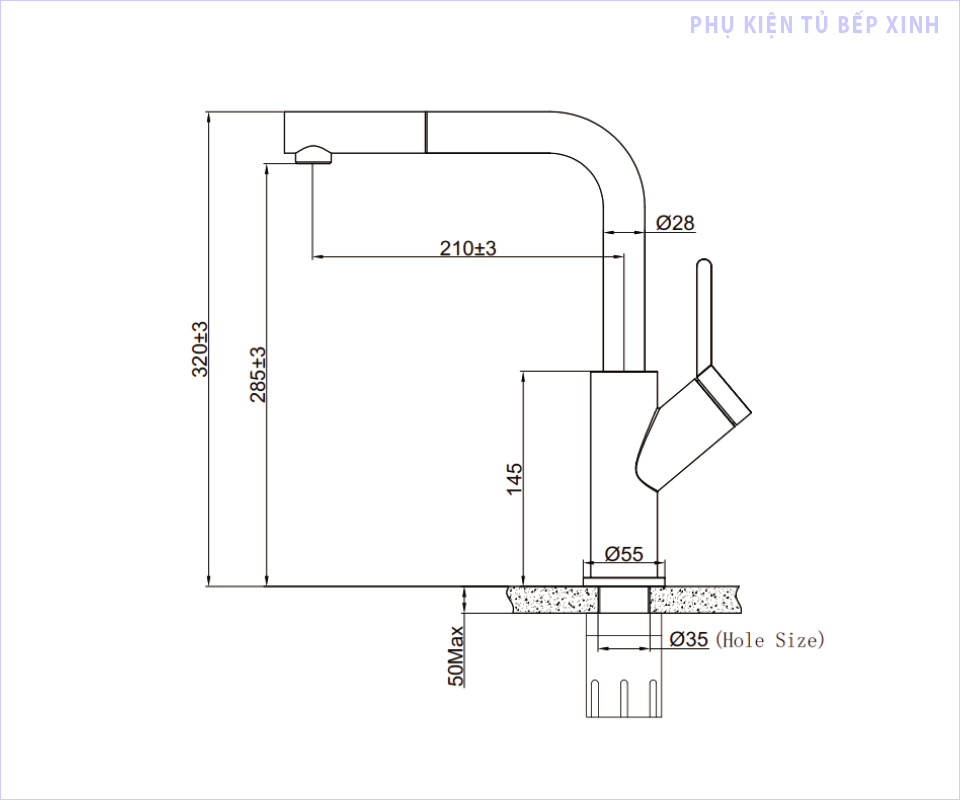 Kích thước vòi rửa bát Eurogold EUF120DR