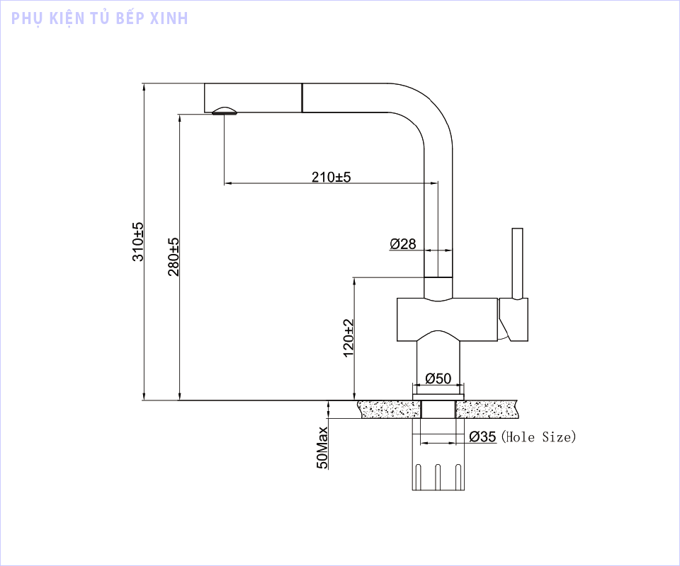 Kích thước vòi rửa bát Eurogold EUF220BR