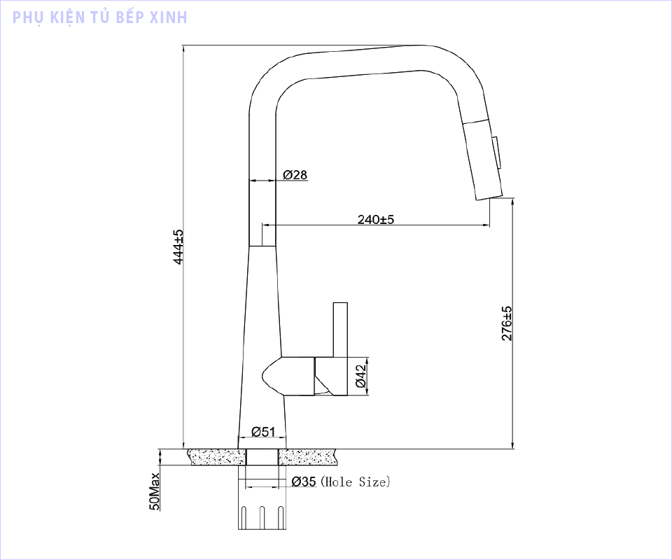 Kích thước vòi rửa bát Eurogold EUF221DR