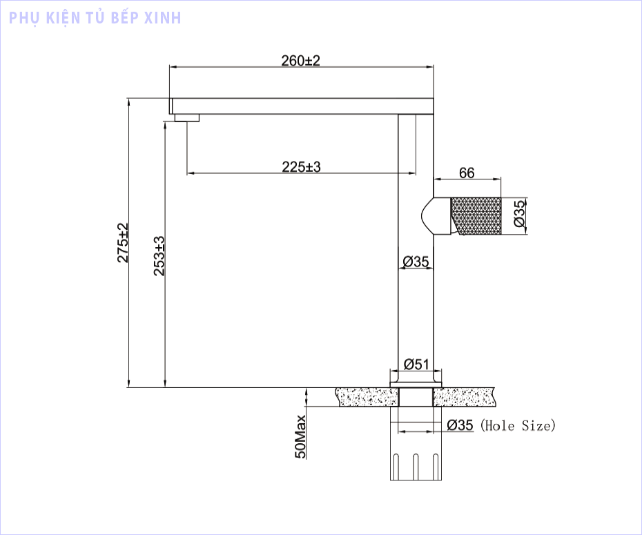 Kích thước vòi rửa bát Eurogold EUF331D