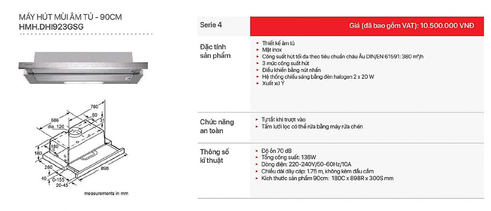 Máy hút mùi âm tủ Bosch HMH.DHI923GSG