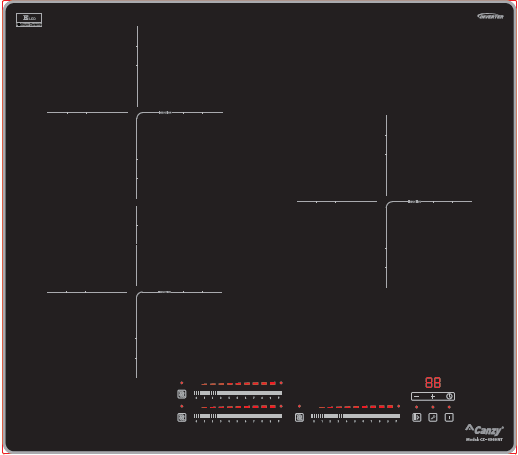Bếp từ Canzy CZ 656HNT, bếp từ 3 vùng nấu, kích thước mặt 600 x 530 mm